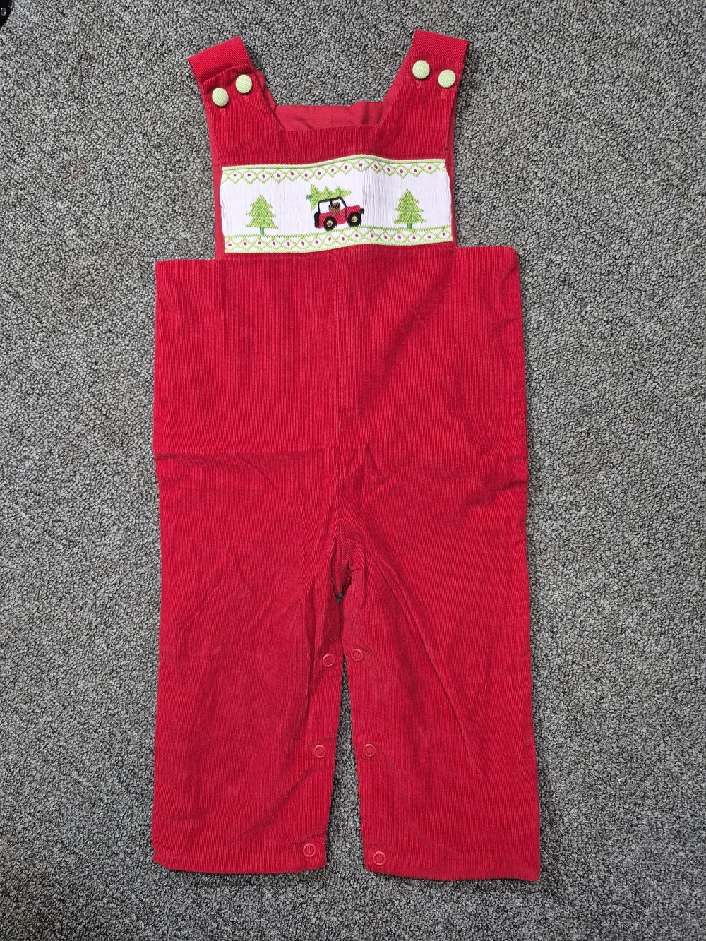 Shrimp & Grits Kids Christmas Corduroy Longall Red Smocked Jeep Tree 6M